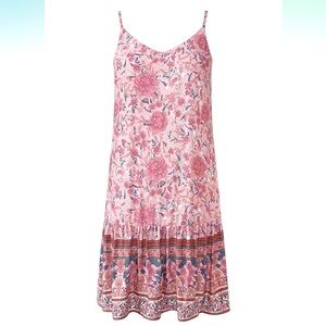 NWT Bohemian Print V-Neck  Slip Dress w/Ruffled Hem and spaghetti straps, Size M
